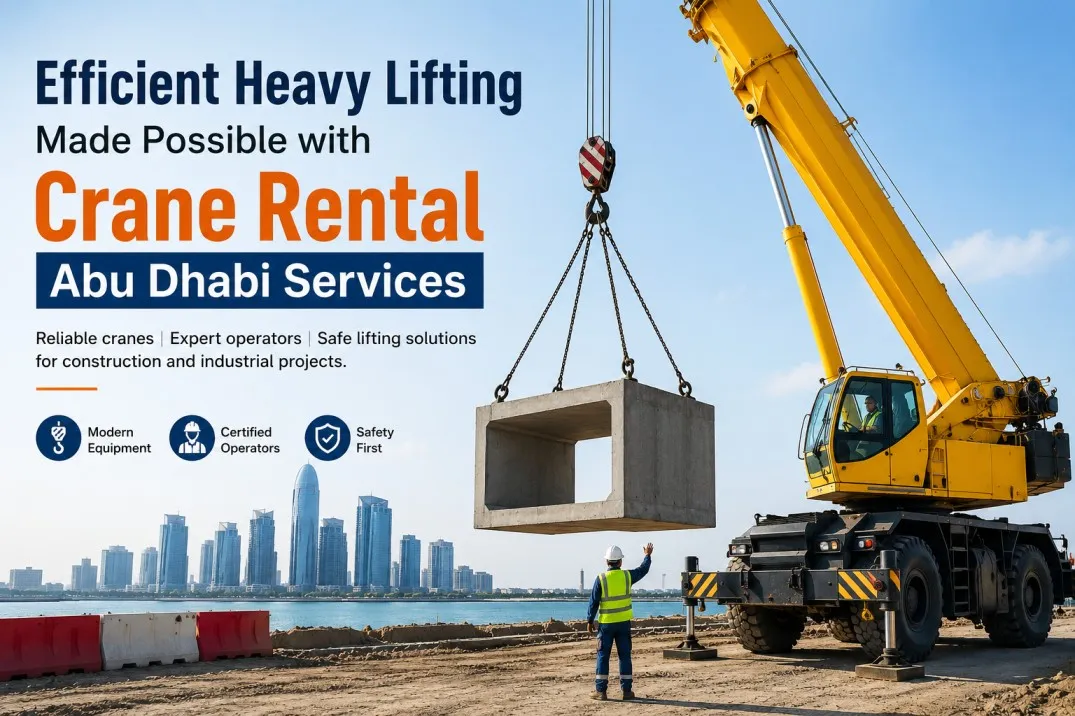 Crane Rental Abu Dhabi for Safe and Efficient Lifting Solutions Modern crane working at a construction site in Abu Dhabi