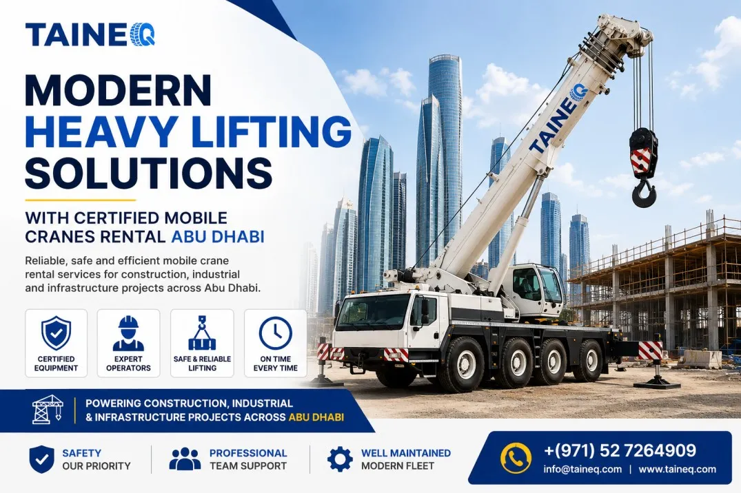 Certified mobile cranes rental Abu Dhabi supporting a large infrastructure lifting project