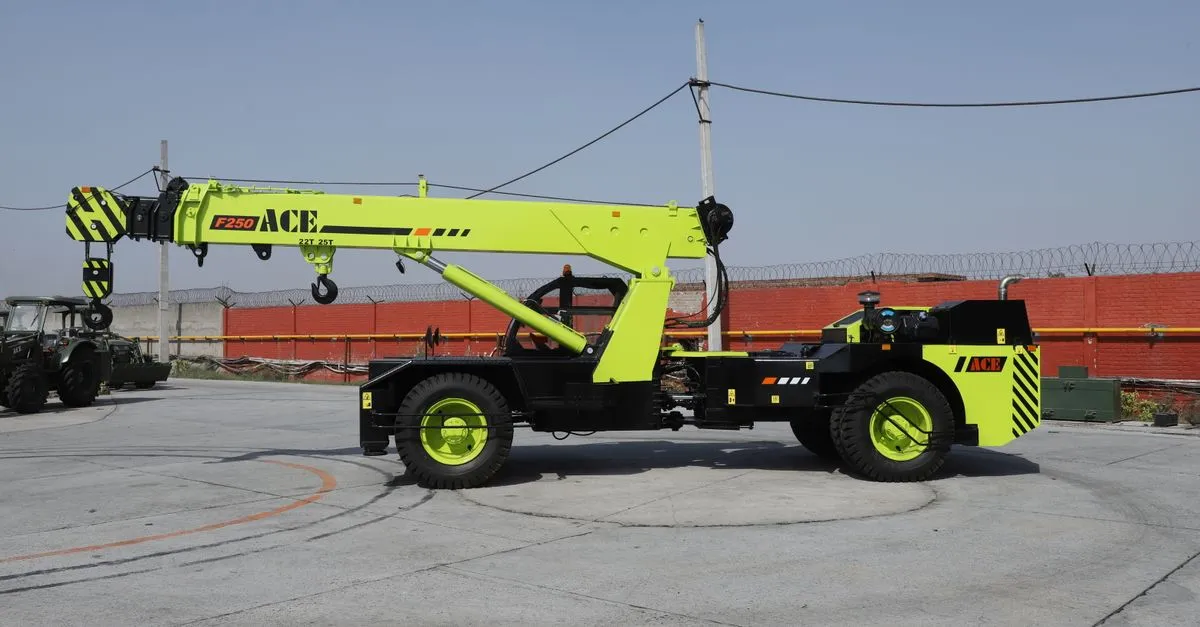pexels-photo-31477032-31477032 ACE F250 mobile crane in an outdoor industrial site, perfect for construction projects.