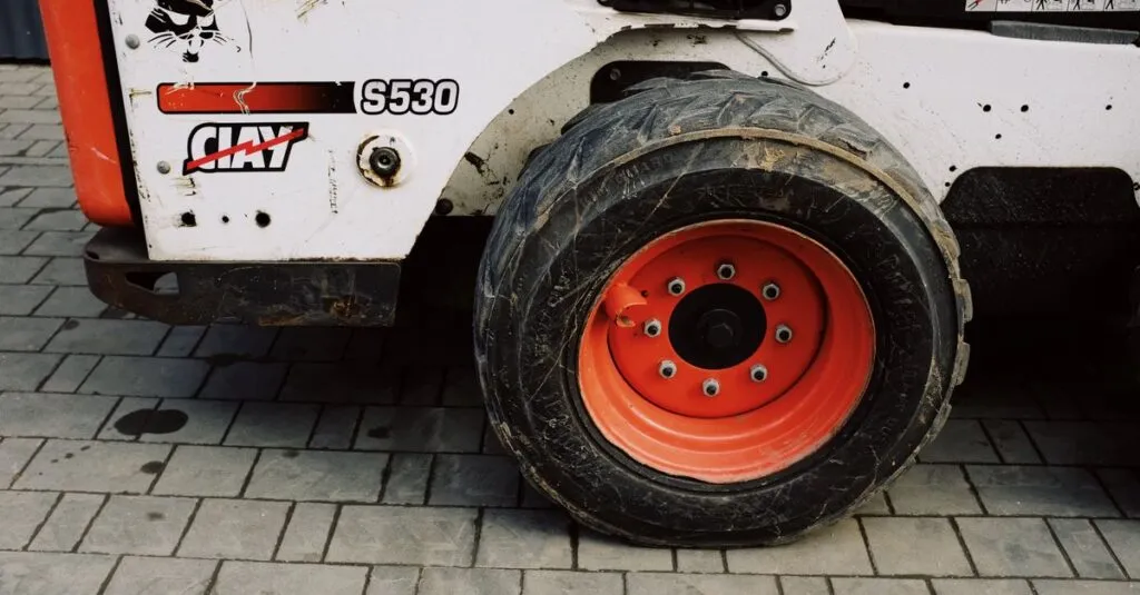pexels-photo-3964546-3964546 Small dirty red wheel of mini truck parked on pavement on street near modern warehouse